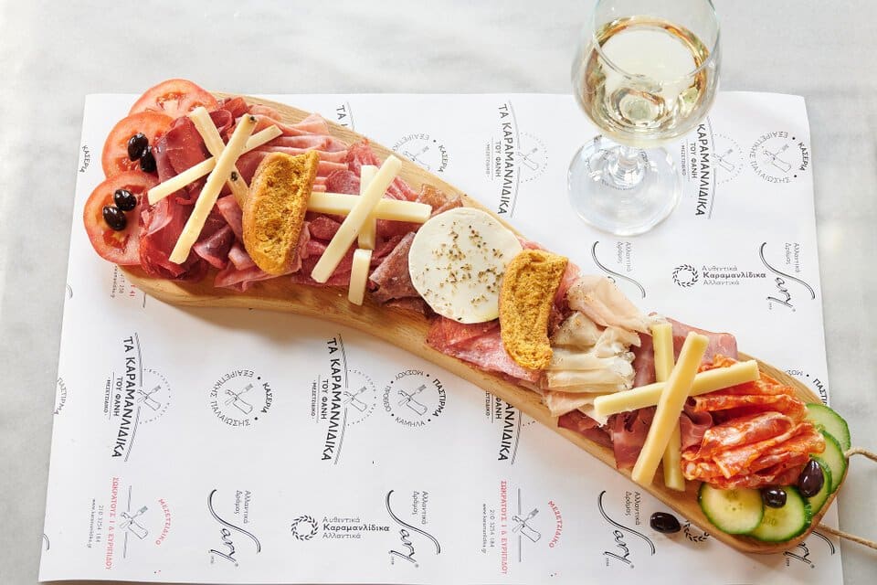 Variety of fresh and aged cheese & cold cuts, from our collection. A specialty at Karamanlidika Restaurants, in Athens.